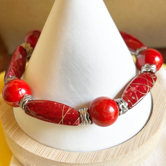 Red Beaded Bracelet With 925 Sterling Silver Clasp - Picture 6 of 6